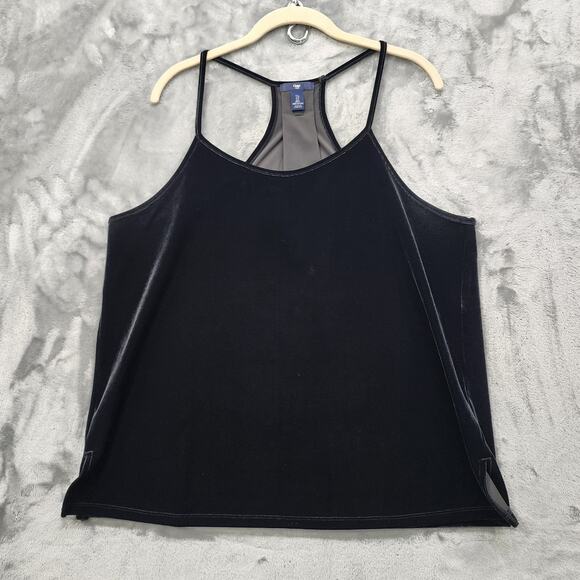 GAP Tops - Gap Top Womens L Black Plush Velvet Strappy Racerback Pleat Side Slit Holiday